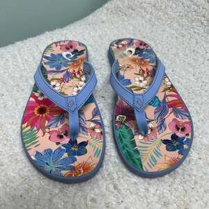 OluKai Floral Pink Multicolor Strap Flip Flop Sandals